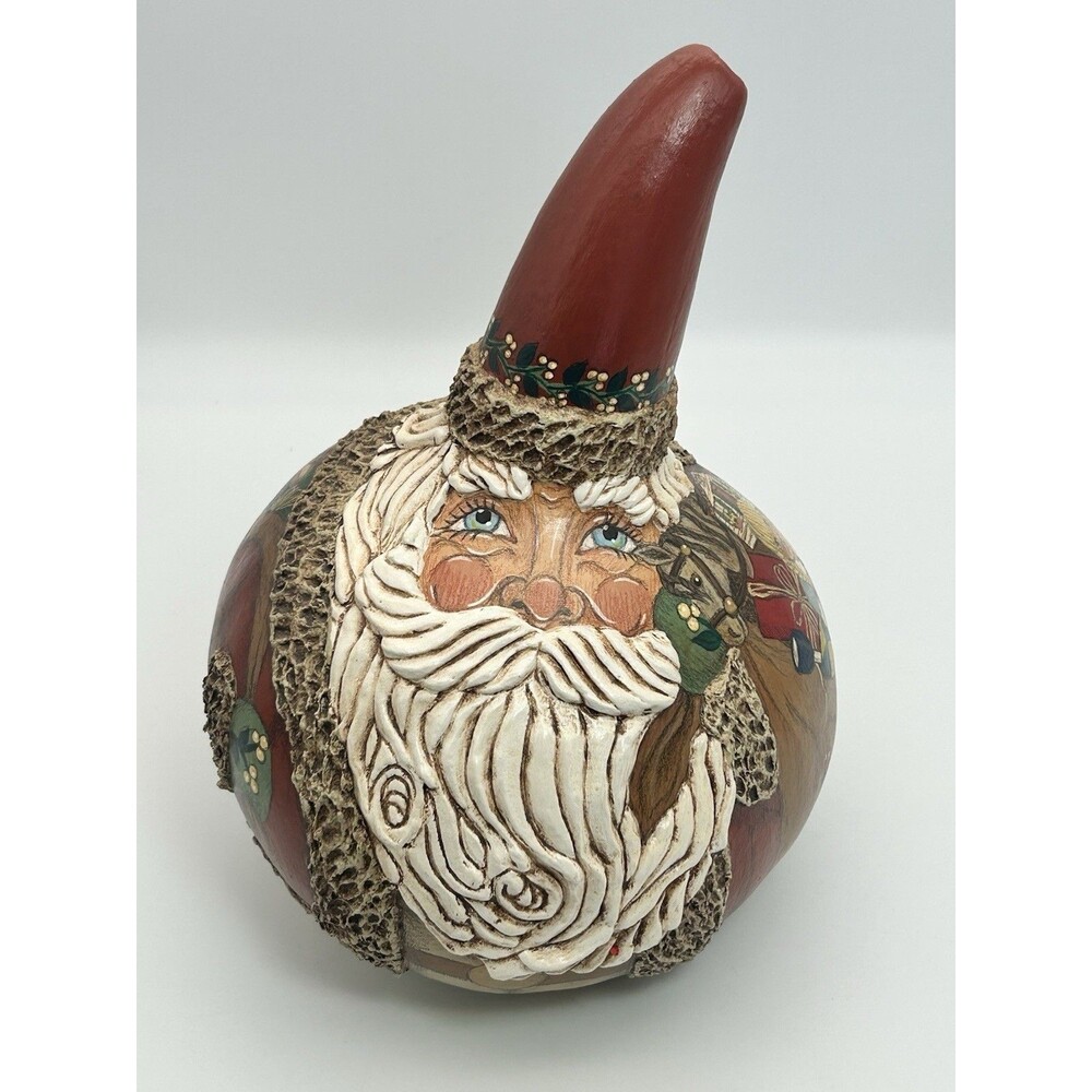 Santa Folk Art Painted Gourd Signed Sculpture G2Taylor 1999 #3 Christmas Decor - Picture 11 of 16
